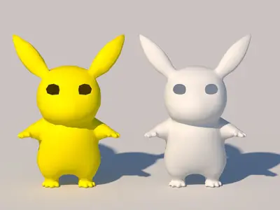 cartoon model two bunny rabbits Low-poly 3D model