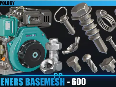 600 Fasteners Basemesh Low-poly 3D model