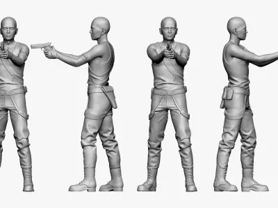 001125 skinhead man with pistiol 3D model