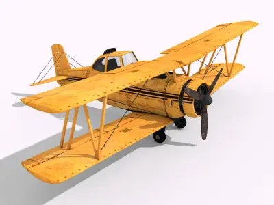 2 Lowpoly Airplanes vintage biplane Low-poly 3D model