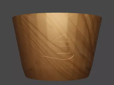 Wooden bowl with Chinese script carve on curve surface Free low-poly 3D model