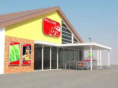 Super Market Building With Parking Space 3D model