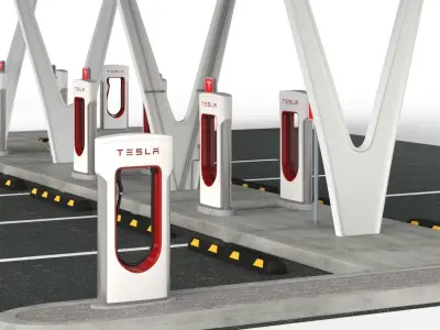 Electric Vehicle Charging Point with EV Station 01 3D model