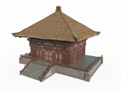 Asian ancient architecture palaces and side halls 3D model