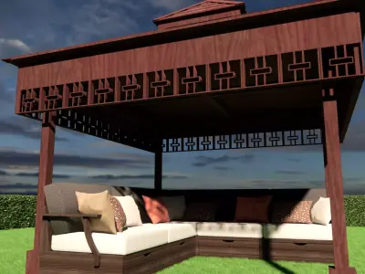 wooden pergola with sofa 3D model