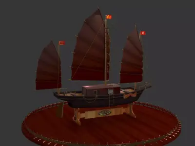Chinese junk fishing boat Low-poly 3D model