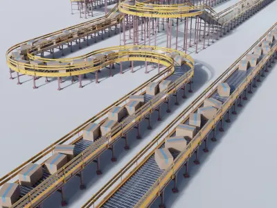 Conveyor Belt Scene and Constructor Low-poly 3D model