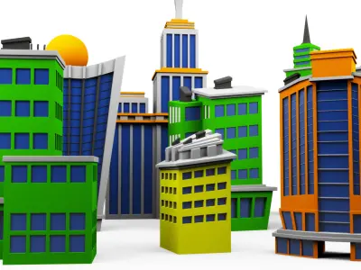 Buildings skyscraper cartoon pack 3D model