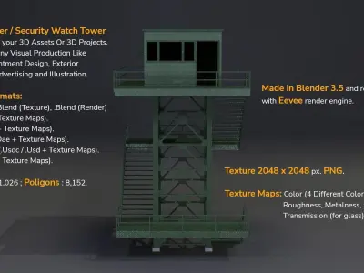 PBR Low Poly Guard Tower - Security Watch Tower 01 Low-poly 3D model