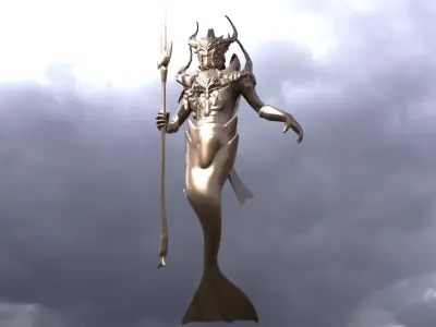 Low poly Merman statue 2  3D model