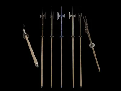 Pollaxe set of swords and spears Low-poly 3D model