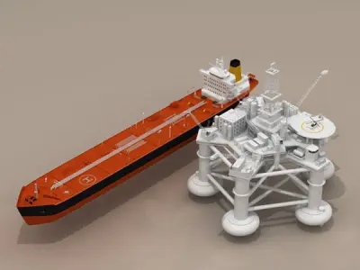 Oil platform with tankership 3D model
