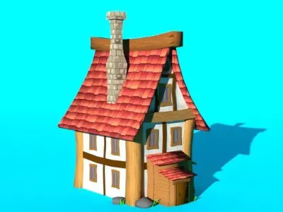 Red house low-poly for mobile game Low-poly 3D model
