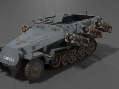 SdKfz Wurfrahmen 251 Half-track multiple rocket launcher Low-poly 3D model