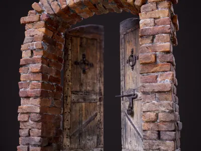 Old Medieval Door with an Arch Low-poly 3D model