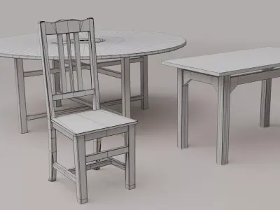 Wooden Round Table and Chair Dining Room Furniture 3D model