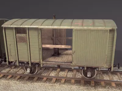 Railway Covered Goods Wagon 18T Vr2 Default Green Low-poly 3D model
