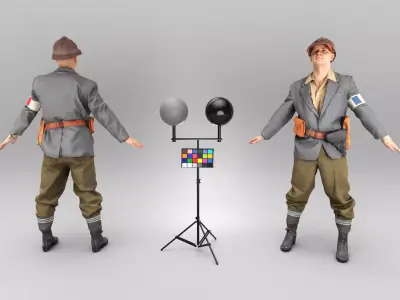 French soldier from WW2 ready for animation 425 Low-poly 3D model