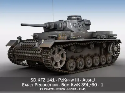 PzKpfw III - Panzer 3 - Ausf J - 1K 3D model
