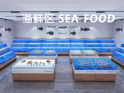 Seafood market Low-poly 3D model