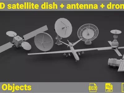 3D Satellite dish and antenna and drone 3D model