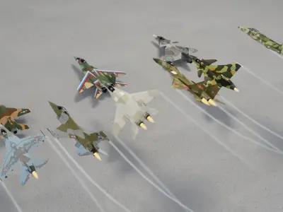 Modern fighters lowpoly set A - 3x3 Low-poly 3D model