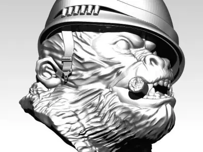 Detailed Angry Warrior Monkey soldier Cigar 3D print model