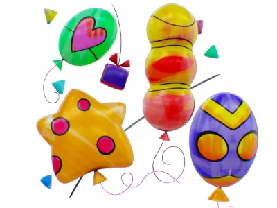 Air Balloon Scenery - Group Balloons Scene - Happy Birthday Low-poly 3D model