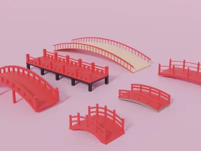 Cartoon Asian Japanese Bridge Collection 3D model