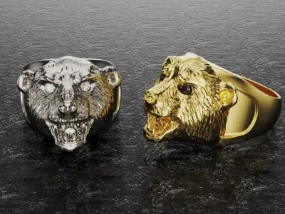 Bear gold and silver jewelry 3D model