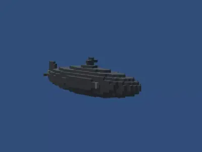 Voxel submarine Low-poly 3D model