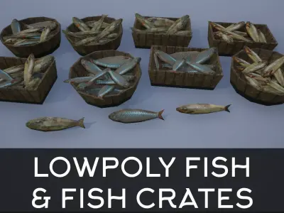 Lowpoly Fish and Fish Crates Low-poly 3D model