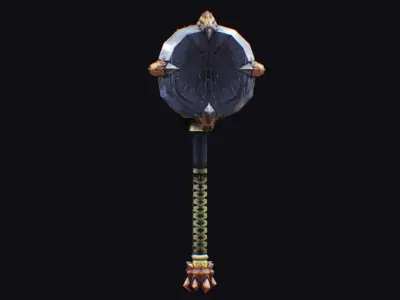 Hammer Golden Sledgehammer Dragon Head Breaker Mace Maul Mallet Low-poly 3D model