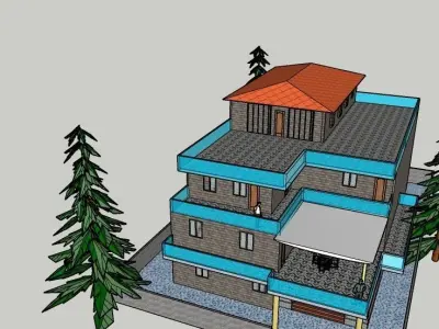 residential building 3d elevation Free low-poly 3D model