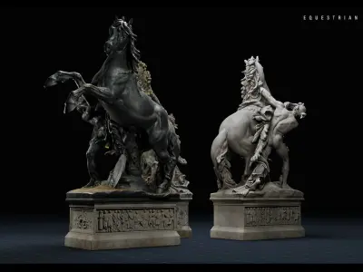 PBR Equestrian Statue Low-poly 3D model