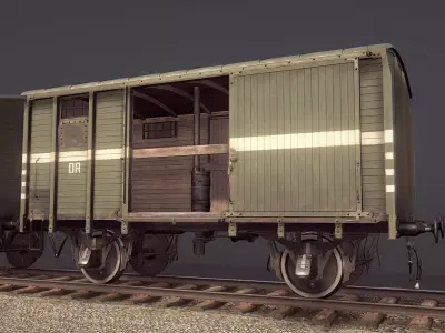 Railway Covered Goods Wagon 18T Vr5 DR Green Low-poly 3D model
