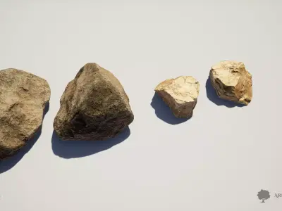 PACK - River rocks - Part 1 - Photogrammetry Low-poly 3D model
