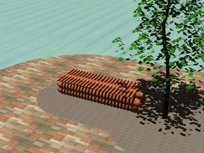 Bench park with benches and trees at night Free 3D model