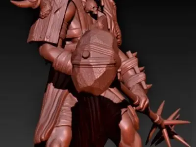 Berserk warlord with horns and spear 3D print model