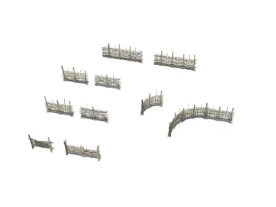 Modular medieval wooden fence pack Low-poly 3D model