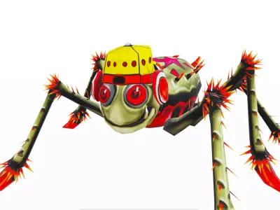 Red Star Spider Funny Cartoon Insect Parasite Beetle Lowpoly Low-poly 3D model