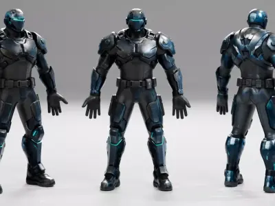 Cyberpunk Police Robot Character Low-poly 3D model