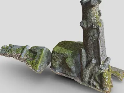 grave with tree motives Low-poly 3D model