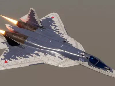 SU-57 fighter medium poly around 20k poly aka faces 3D model