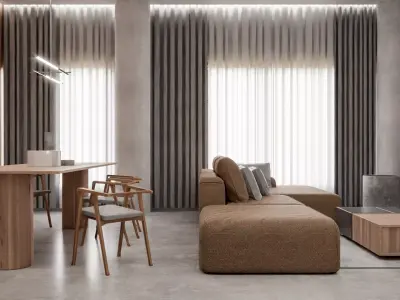 Interior B modern living room with wooden walls Free 3D model