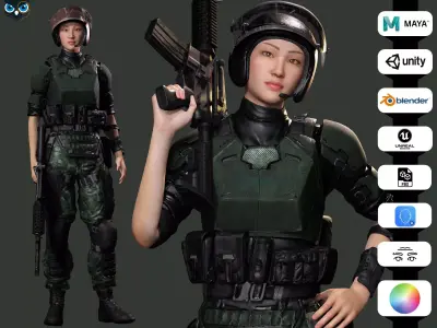 Noi - Asian Strength in Military Attire Low-poly 3D model