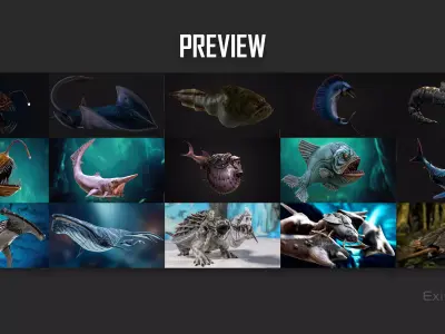 15 In 1 Bundle - Underwater Creature Fish Low-poly 3D model