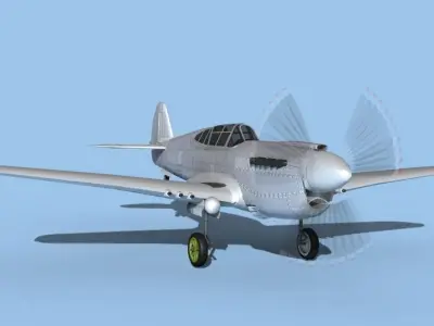 Curtiss P-40F Warhawk Bare Metal 3D model