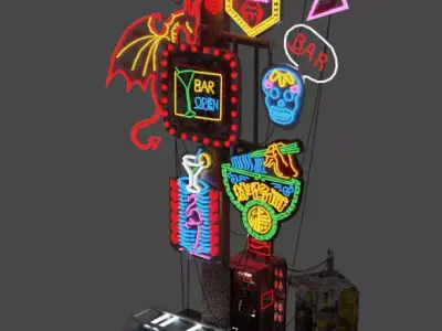 Cyberpunk Neon Board Set Low-poly 3D model