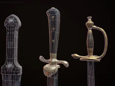 Realistic Historic Dagger and Swords Package Set Low-poly 3D model